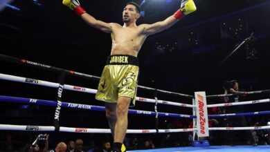 Janibek Alimkhanuly celebrates Boxing Photos